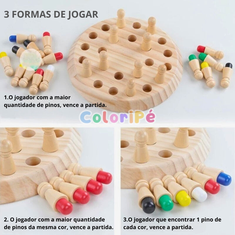 Jogo da Memória Tabuleiro das Cores Brinquedo Educativo de Madeira